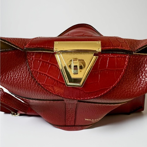 Viola Castellani Italy Red Genuine Leather Bucket Bag - Picture 4 of 8